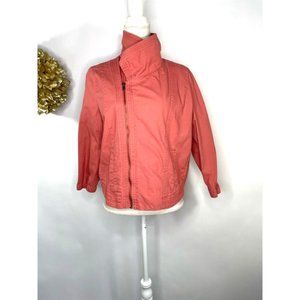 Hurley Womens Moto Jacket Coral Waist Length Full Zip Pockets High Neck L